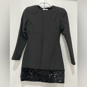 Zara NWT Black Long Sleeve Dress with Sequin Trim